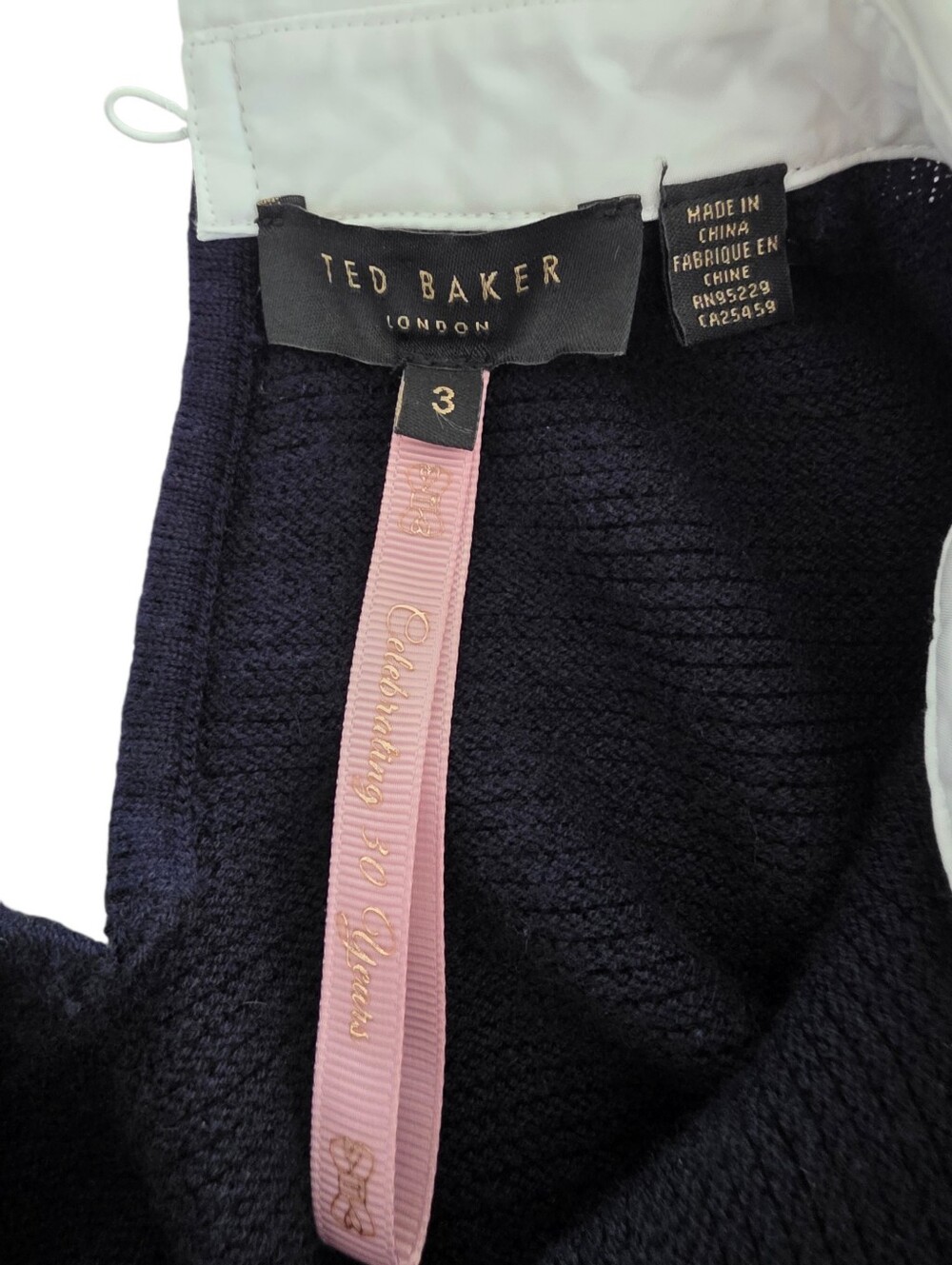Ted Baker Bronwen Layered Look Navy Sweater with White Scallop Collar/Hem Size 3 - Picture 2 of 13